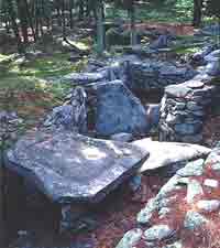  The Sacrificial Table in America's Stonehenge. The slab weighs 4½ tons. Notice the groove along the edges.