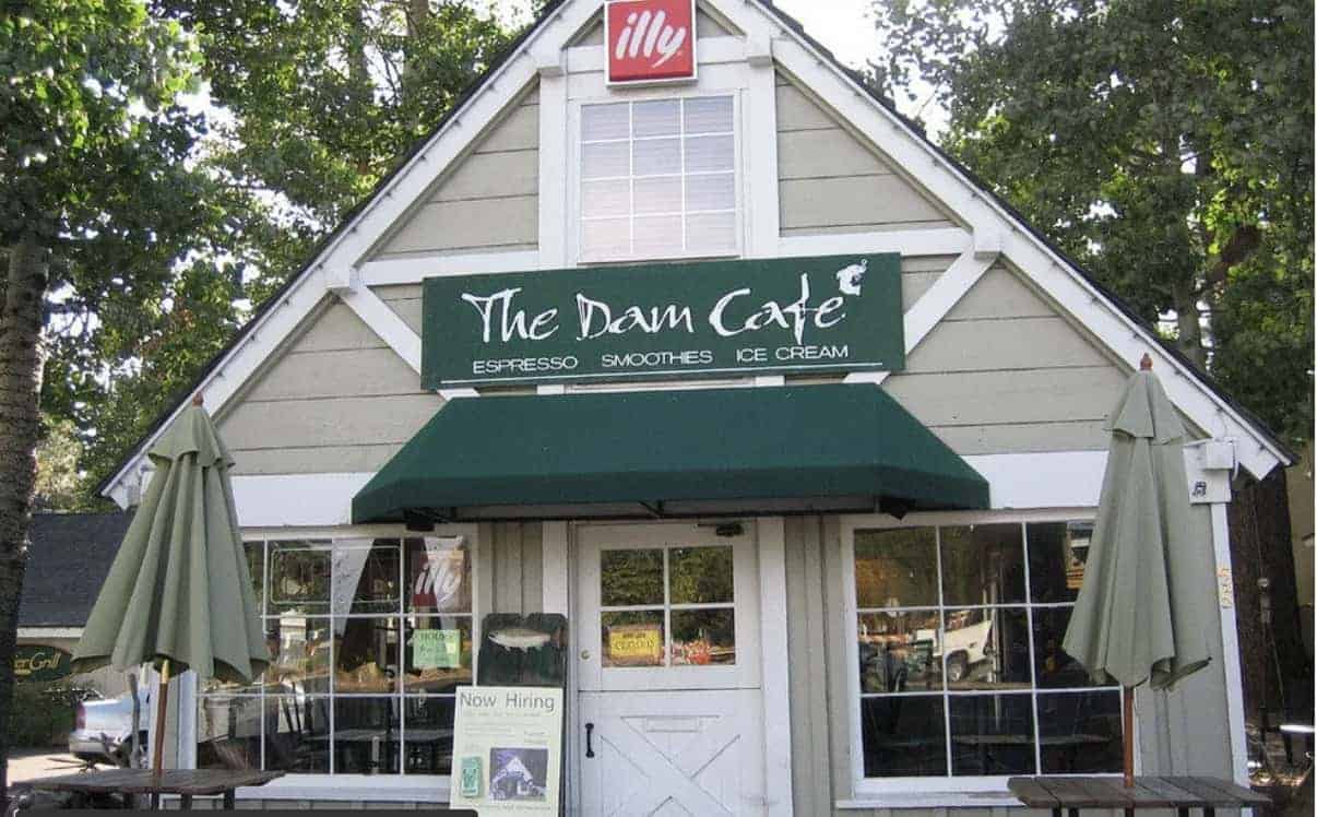 The Dam Cafe in Tahoe: This little coffee shop is right across from the Truckee River outlet and Fanny Bridge right on the "Y" of highway 89 and 28.