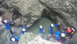 Wading through narrow gorge