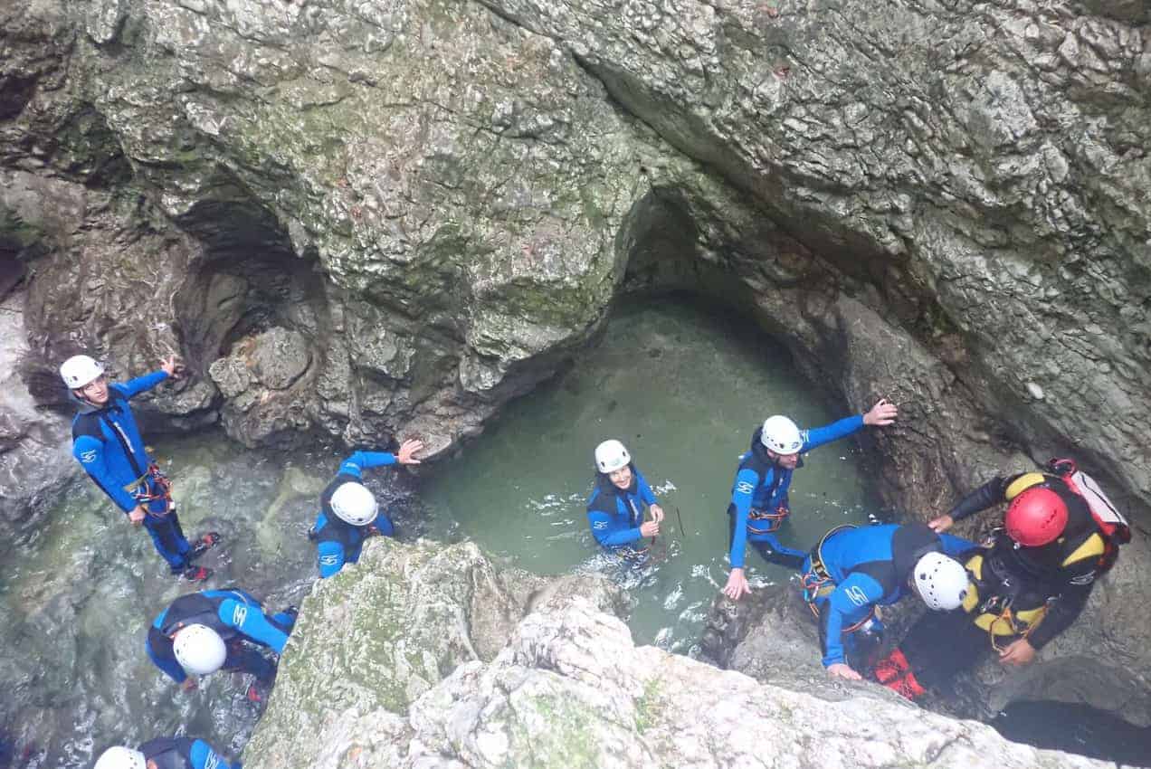 Wading through narrow gorge