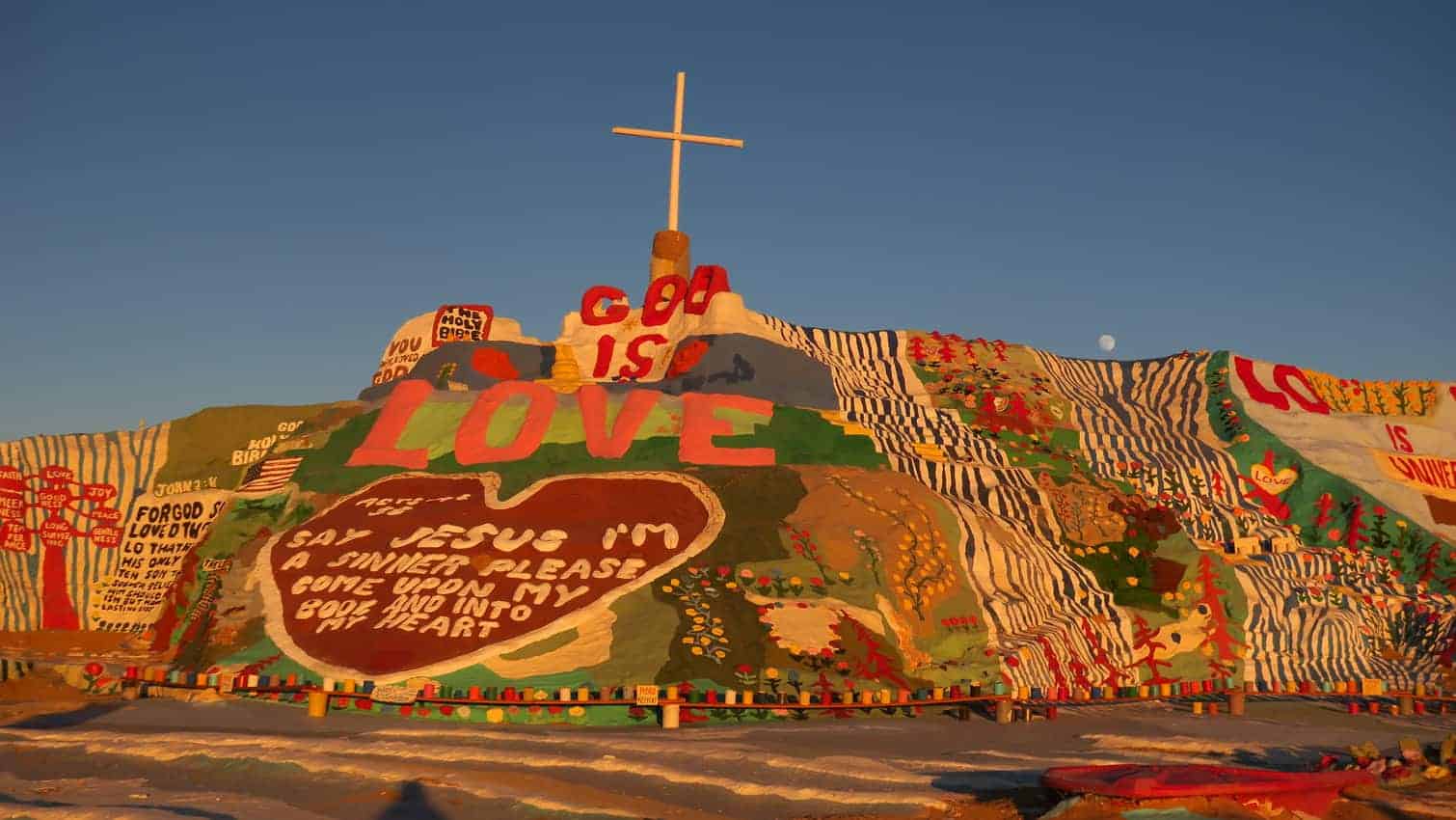 The mountain with painted rocks at Slab City.