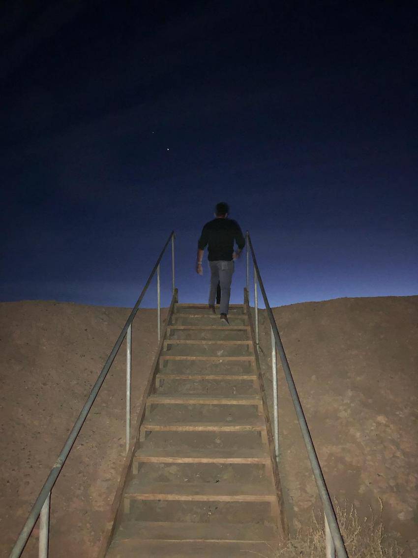 Stairs to the fetid beach on the polluted Salton sea.