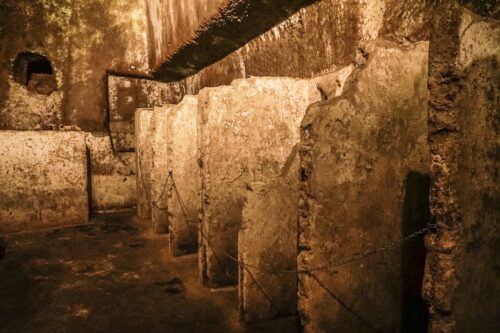 The toilet room used when it was a bomb shelter that could hold up to 4,000 people.