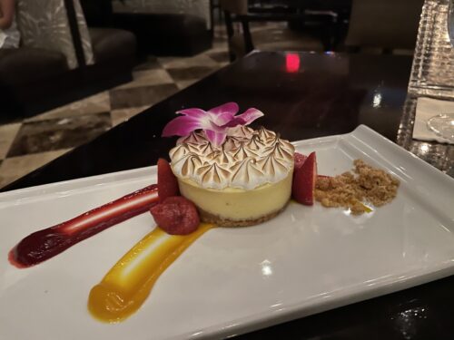 12 Tavern N Town key lime pie 1 Tavern N' Town in the Marriott Beachside Hotel serves key lime pie with a drizzle of raspberry coulis.