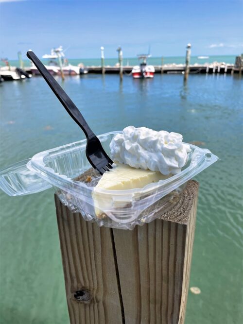Keys Fisheries on Marathon Key doesn't adorn its key lime pie with anything more than whipped cream, but the setting makes presentation a beautiful experience.