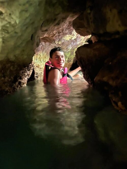 Our Grandson Heading into the Cavern at Xel Há