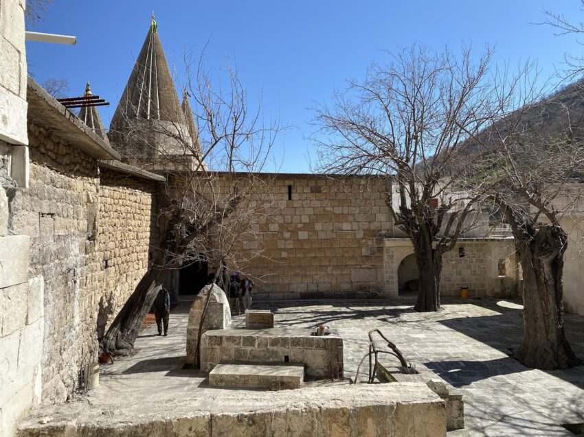 The main temple opens up with various trees still recovering from a brutally cold winter in the mountains.