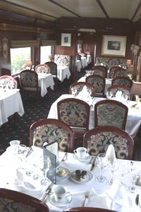 Dining in style on a private rail car from Trainshares, luxury train travel USA.