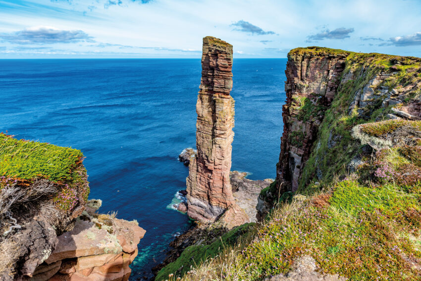  The Old Man of Hoy - a 137m (449ft) high sea stack created by hydraulic action erosion since 1750; the stack is expected soon to collapse into the sea, leaving a stump in Britain's Orkneys