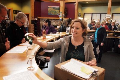 Tasting wines at the Black Star Farms Winery in Suttons Bay, Michigan, one of more than 40 local wineries in the area. Max Hartshorne photos.