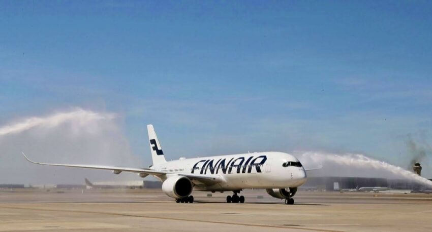 Finnairs Water Salute on the tarmac at DFW Airport DFW Airport