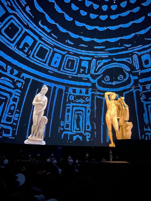 The light show included an illustration of the inside of the Pantheon.