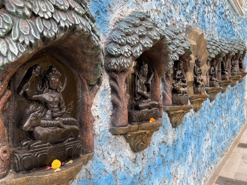 The back wall of the Trigajur Shivala temple had a number of different gods embedded within the waterfall.