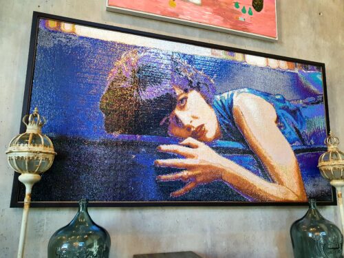 Frances Goodman’s 'Blue Velvet' made from sequins sewn by township men onto canvas.