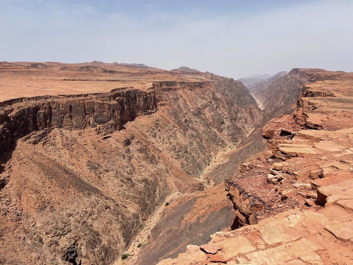 Al Shaq is a dramatic 80 km long canyon that springs up out of nowhere in the desert outside of Tabuk.