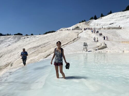 Shallow basins with natural thermal spring waters can be found all along the hill leading up to the ruins of Hierapolis.