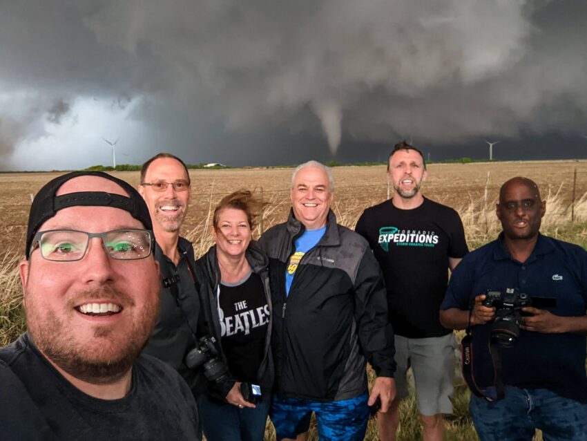 Tour 2 posing with a tornado near Crowell Texas on May 4th, 2022