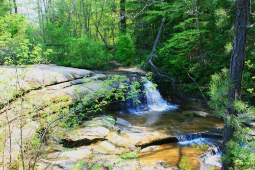 The trail meandered passed a small waterfall on a no-name stream; photo by Frank Hosek