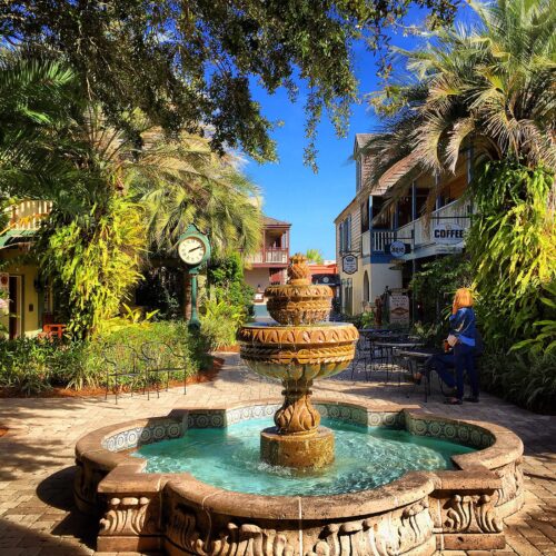 ST. AUGUSTINE, FLORIDA has been burned by pirates and the British, but is now a beautiful colonial town of plazas and fountains.