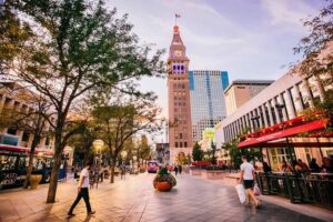 The 16th Street Mall is a pedestrian-friendly tree-lined promenade © Rebecca Todd—Visit Denver photo