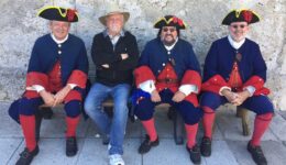 GoNOMAD Author Rich Grant, second from left, preparing the join the Spanish guard at the Castillo de San Marcos in St. Augustine.