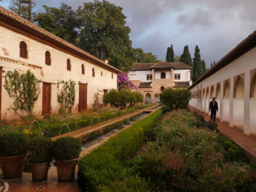 One of the many gardens of the Alhambra in that beautiful light.