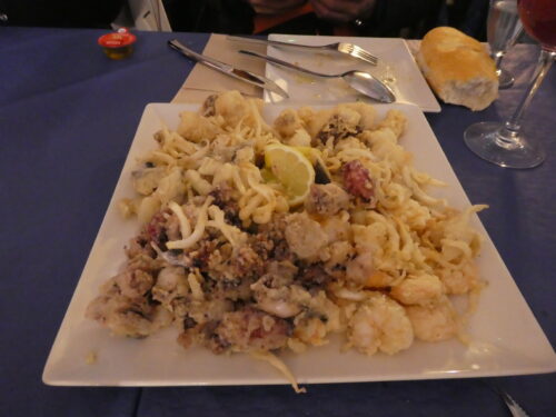 Tempura mixed seafood plate at Vente El Gallo
