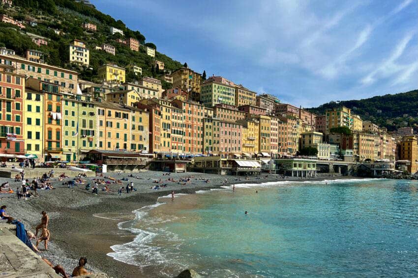 Camogli's active beachfront and colorful promenade. Photo by Linda Funay McCarley