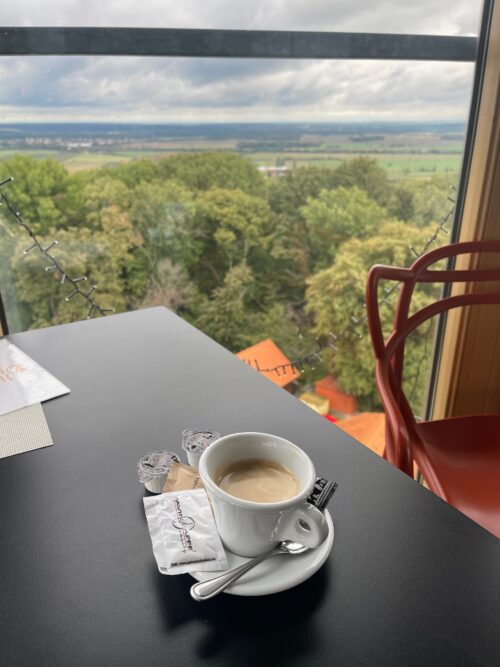 Kutna Hora restaurant with a towering view. Kank lookout tower.