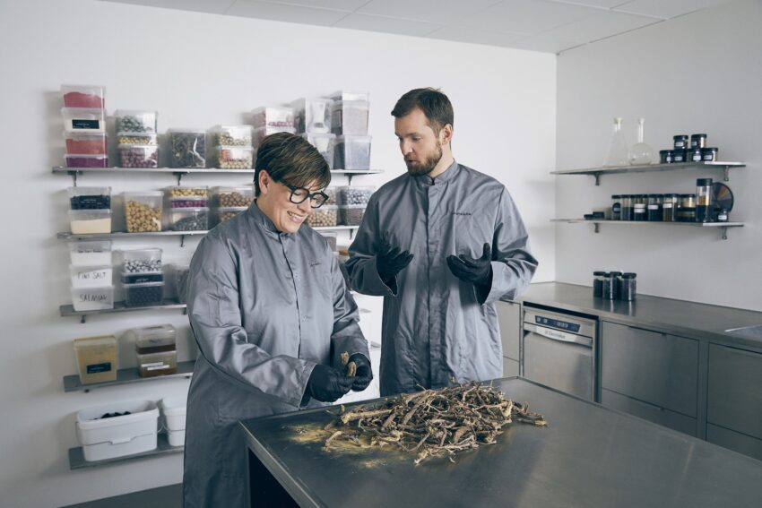 Founder Johan Bulow (right) uses fresh licorice root to create chocolate-coated licorice candies. Kirsten Harrington photos.