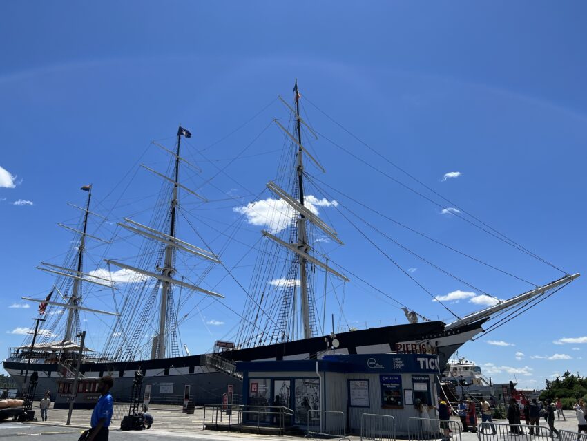 The huge Wavertree cargo sailing vessel in NYC.