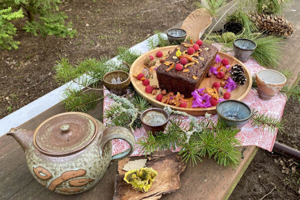 The forest bathing walk ends with Veronika's popular banana bread served during forest tea time. (Photo by Shinrin-Yoku United)