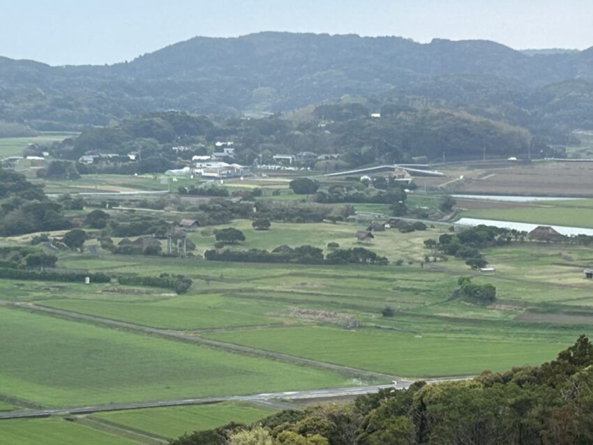 View across the valley to the Haranotsuji archeological site and reconstructed village