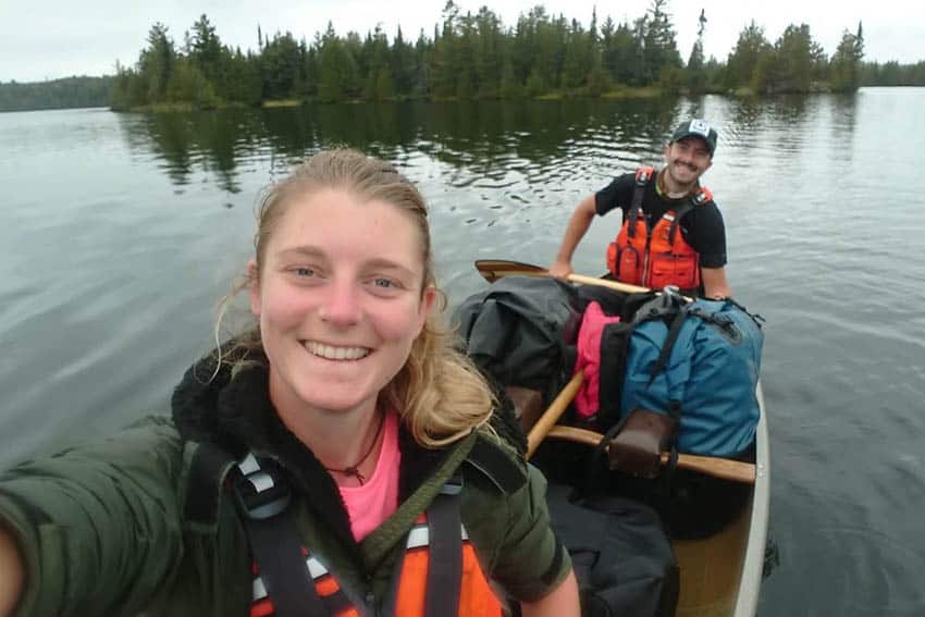 Charlie & Kate paddling through the Boundary Waters Canoe Area Wilderness on an eight day wilderness trip with the US Forest Service. Image credit: Charlie Winchester & Kate Dziubinska