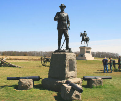 Generals Buford (foreground) & Reynolds (on horse) on the Chambersburg Pike