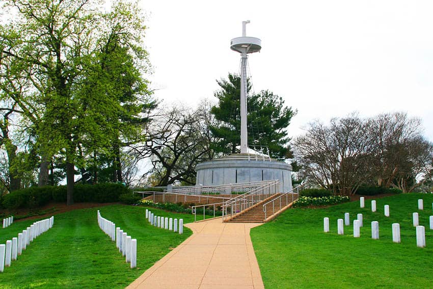 The USS Maine Memorial overlooks the remains of 230 service members who died when the battleship exploded off the coast of Havana, Cuba on February 15, 1898.