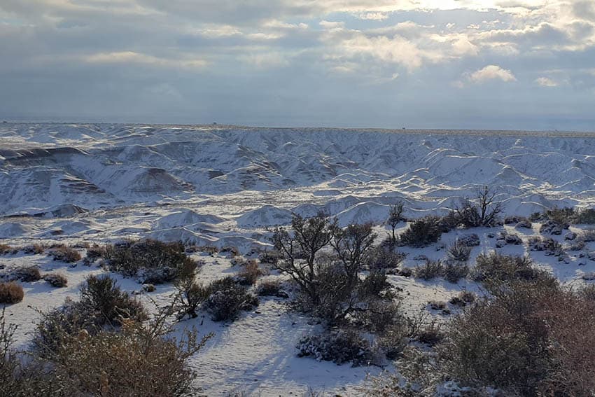 The Painted Desert in the snow, Petrified Forest National ParkImage credit: Charlie Winchester & Kate Dziubinska