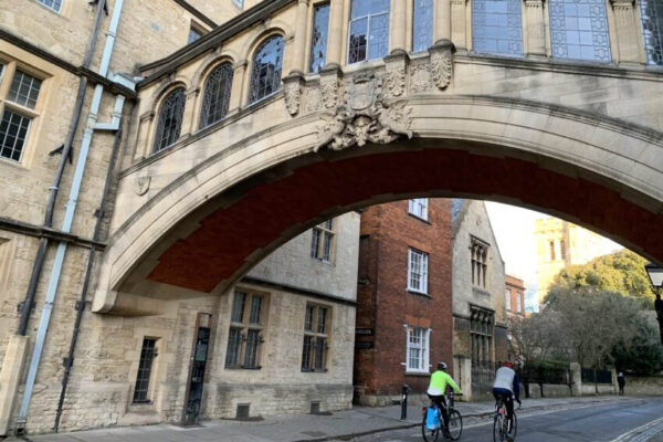 Oxford's Bridge of Sighs, modeled after the one in Venice, stands as a gate to the Radcliffe Camera and Sheldonian Theater.