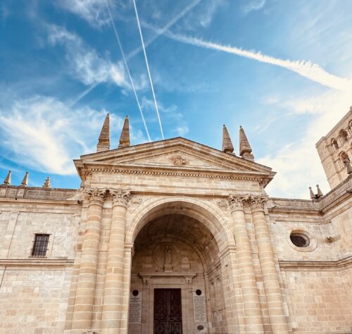 Front view of the Cathedral of Zamora.  A view of the Cathedral’s scaled dome and a picture of the Cathedral at night with the Duero River in the foreground.