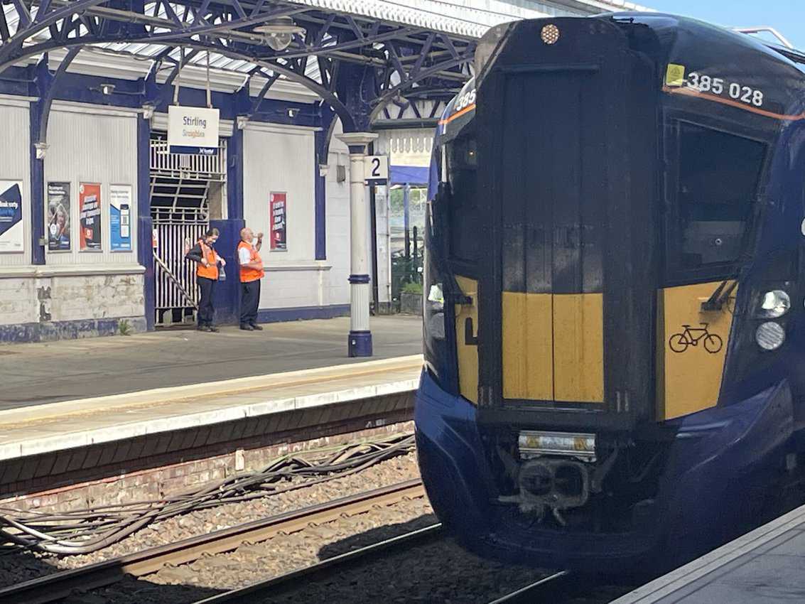 A ScotRail train pulls into the station at Stirling.