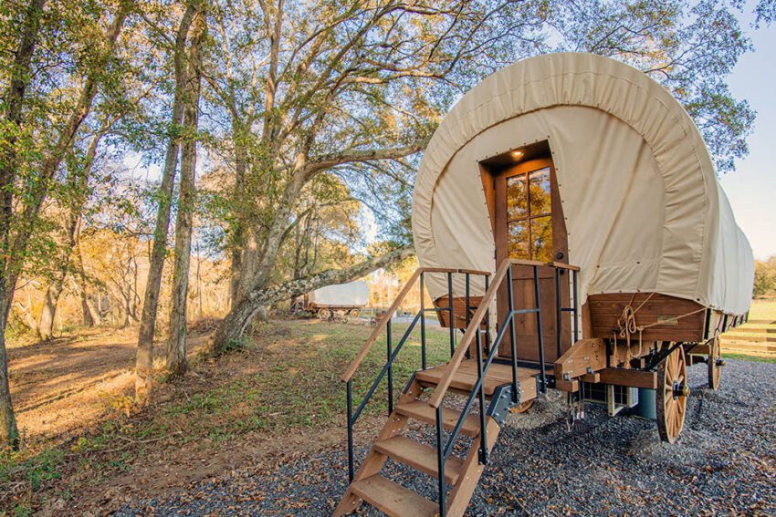 The Band Wagon at Ocoee Riverside Farm allows visitors try their hand at glamping in a covered wagon.