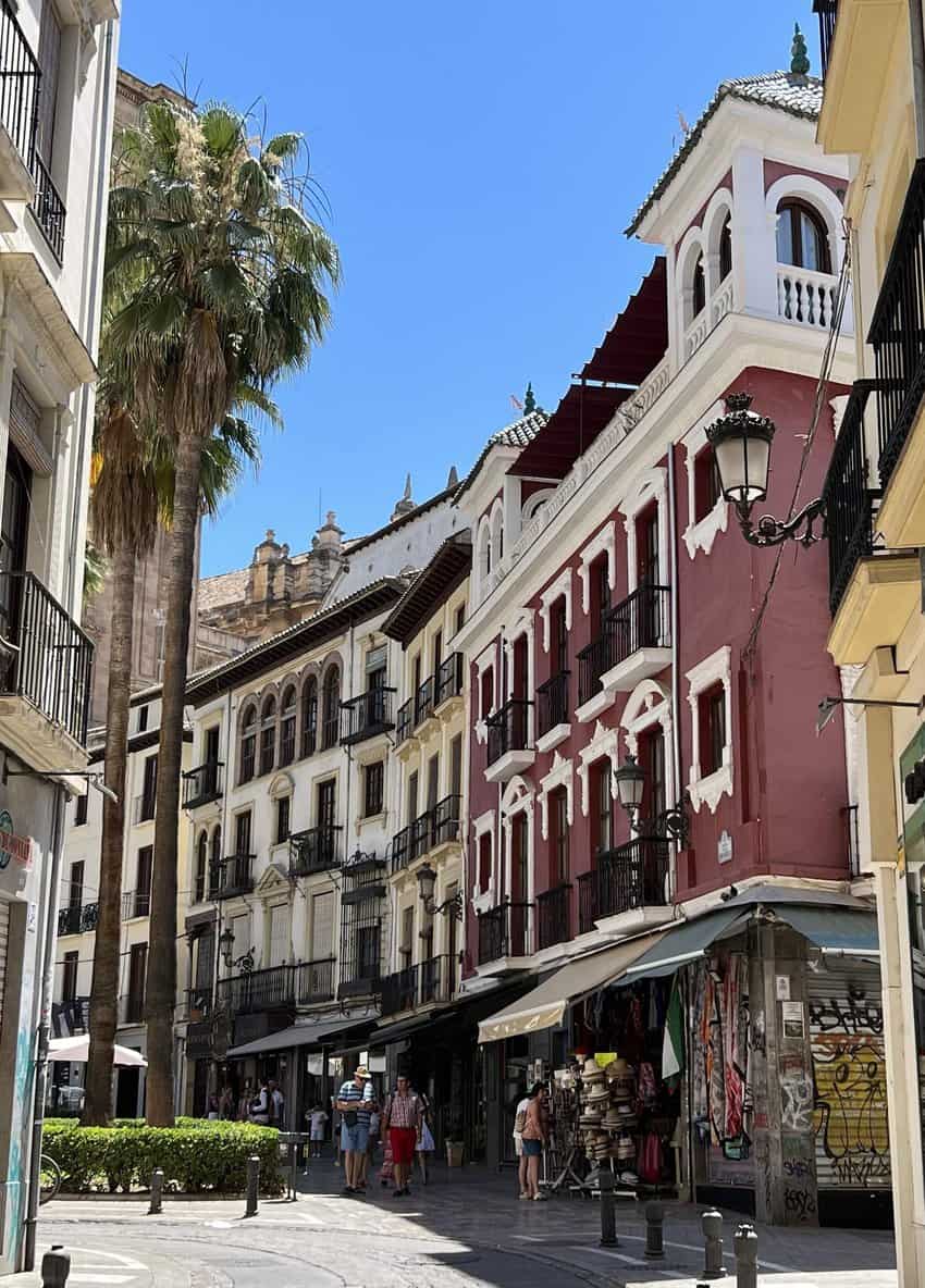 A shopping street in Granada, Spain.