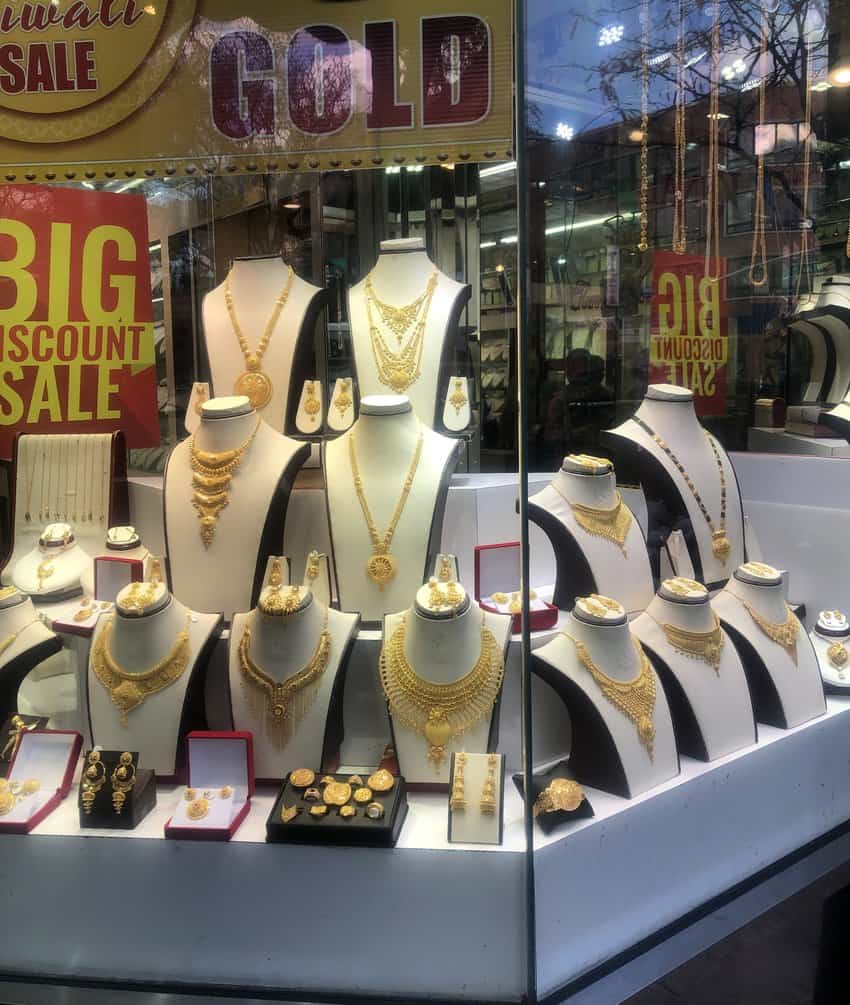 How to use Avios Points to Reduce your Travel Costs 5 The jewelry stores in the South Asian shopping neighborhood in Jackson Heights, Queens have many such window displays of traditional 22 karat gold ornaments. Photo by Susmita Sengupta