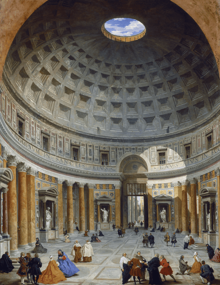 The Pantheon: A Grand Architectural Marvel of Ancient Rome 2 The interior of the Pantheon in the 18th century, painted by Giovanni Paolo Panini[