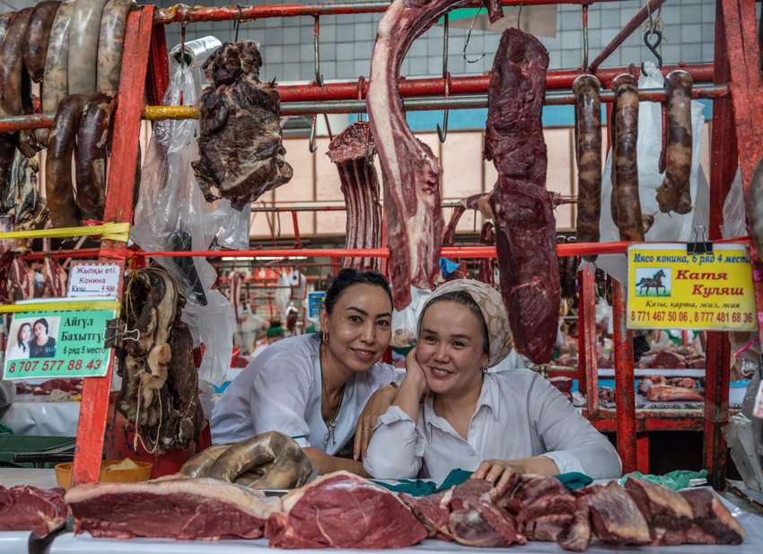 Built in the 1970's, the popular Green Market is one of the cleanest, neatest markets of Central Asia. Every imaginable cut of raw horse meat is available.