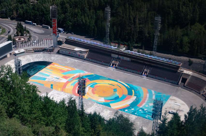 From the cable car ride to Shymbulak Mountain Resort, one can catch a glimpse of Medeu, a high-altitude sports complex outside of Almaty.