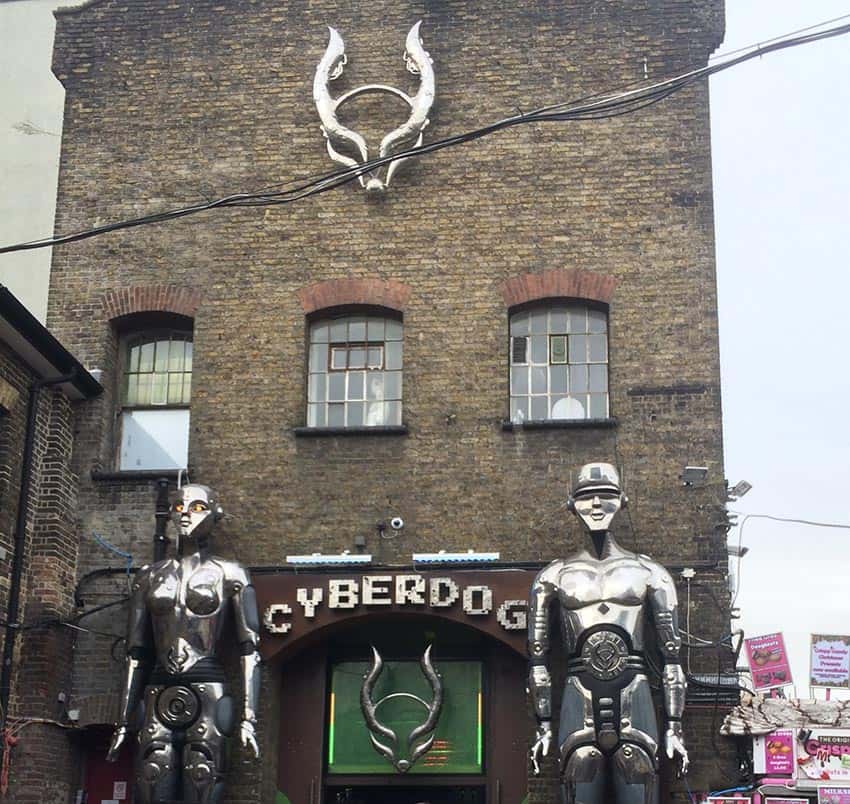 A Walking Tour of London 13 The interesting statues outside the Cyberdog clothing store at Camden Market.