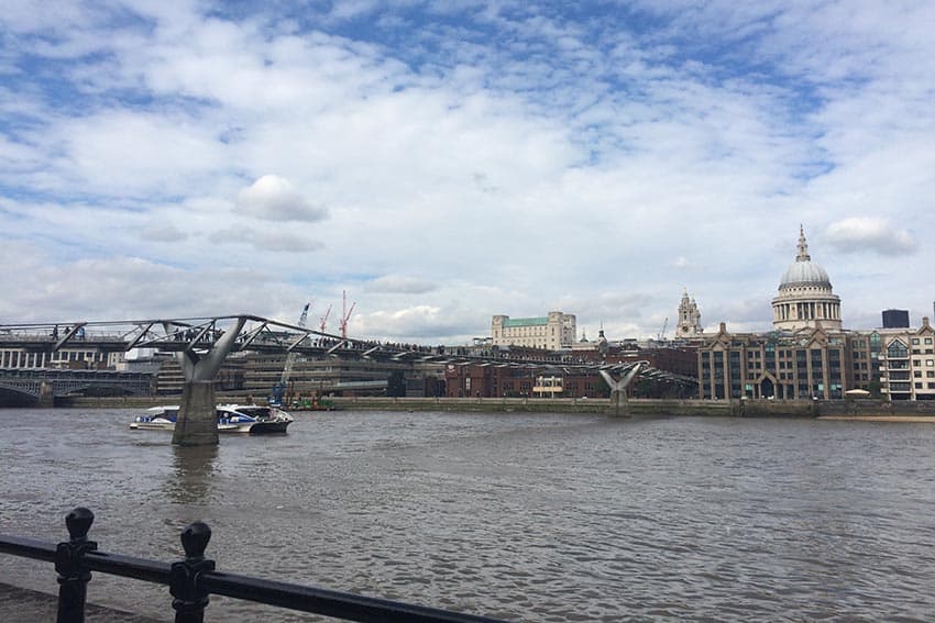 A Walking Tour of London 18 The London Millennium Footbridge over the River Thames with St. Paul’s Cathedral in the background.