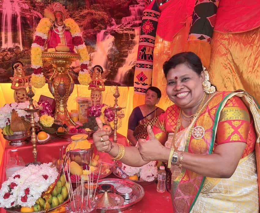 Visitors are greeted at Thanneer Panthals by friendly devotees