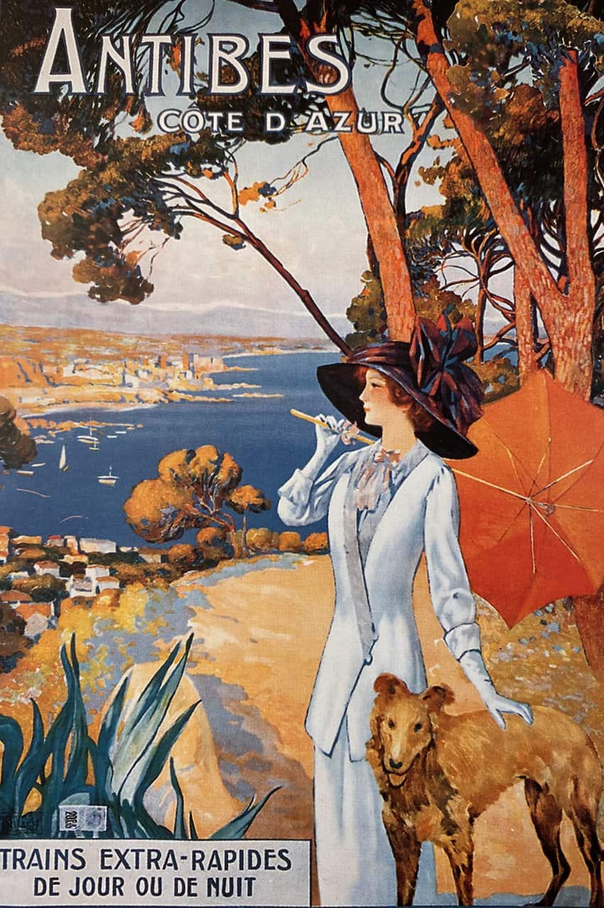 Vintage postcard from Cap d' Antibes, celebrating fall colors in the French Riviera. 